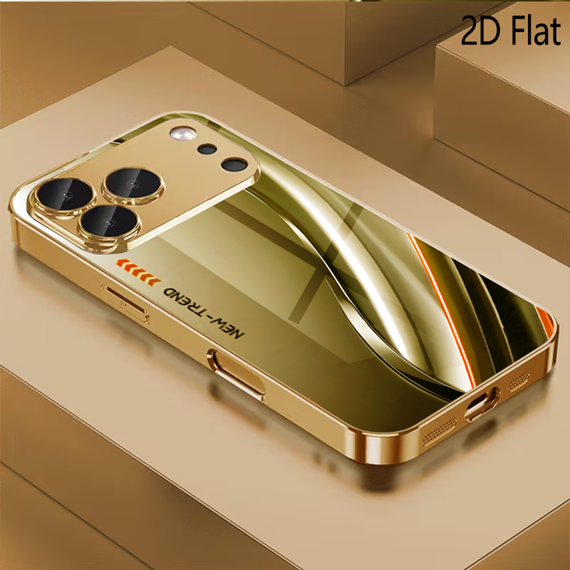 Phone Cases H&M - iPhone16、17 ProMax、15、14、13、12、11 ProMax対応、ゴールドのストリームライン模様が施された強化ガラスデザインのスマートフォンケース、カメラカバー、耐衝撃性。