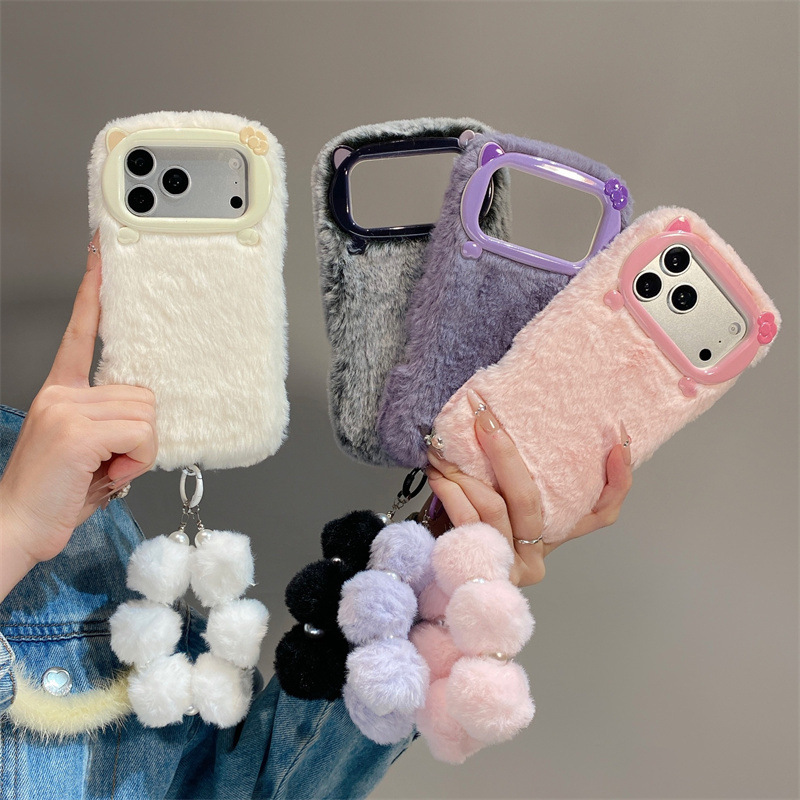 Phone Cases Iphone 13 - 高級感のある無地のファー素材のプラッシュフォンケース iPhone 17 Air 16 15