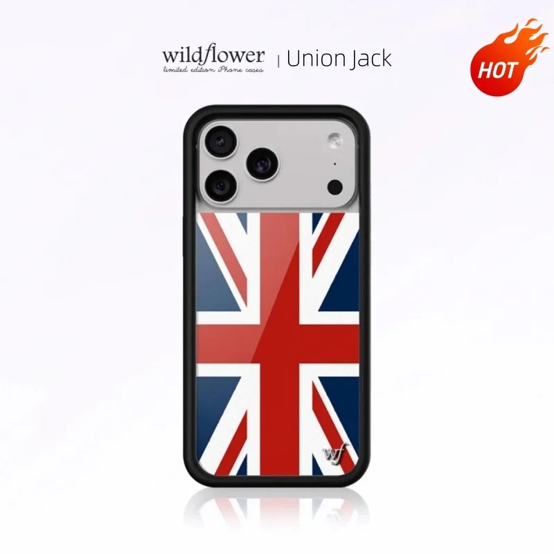 Phone Cases London - iPhone 11、12、13、14、15、16、17 Pro Max Plus対応、ファッション性の高いワイルドフラワー柄とイギリスのユニオンジャック（国旗）デザインのスマートフォンケース。ロンドンの旗をモチーフにした保護カバー。 ﻿