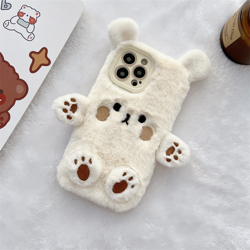 韓国の3D漫画風クマのふわふわぬいぐるみカップル携帯ケース  - Phone Cases Iphone 13 のレビューと価格