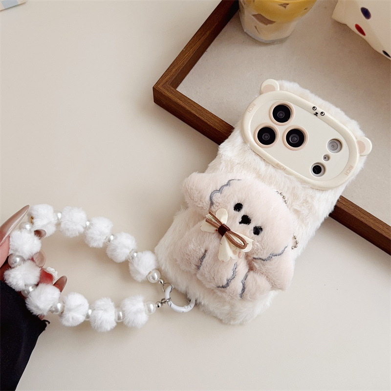 3D漫画風リボン付き子犬のふわふわぬいぐるみスマホケース i - Phone Cases Iphone 13 のレビューと価格