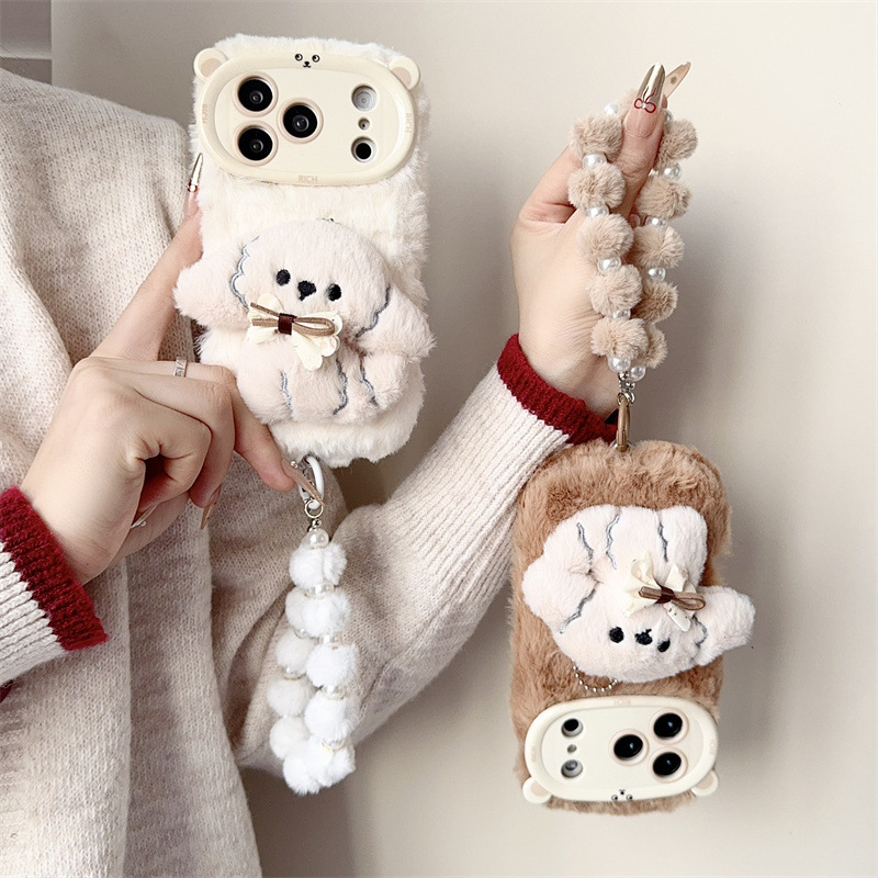 3D漫画風リボン付き子犬のふわふわぬいぐるみスマホケース i - Phone Cases Iphone 13 のレビューと価格