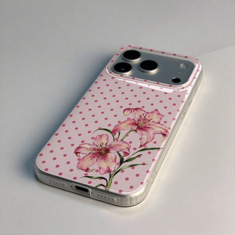 ピンクの水玉模様とハイビスカスの花柄が描かれたiPhone  - Phone Cases Xr Iphone のレビューと価格